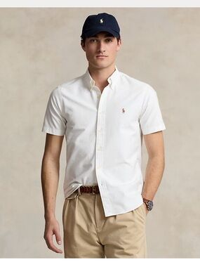 Polo Ralph Lauren Shirt Men M White Short Sleeve Untucked Classic Fit